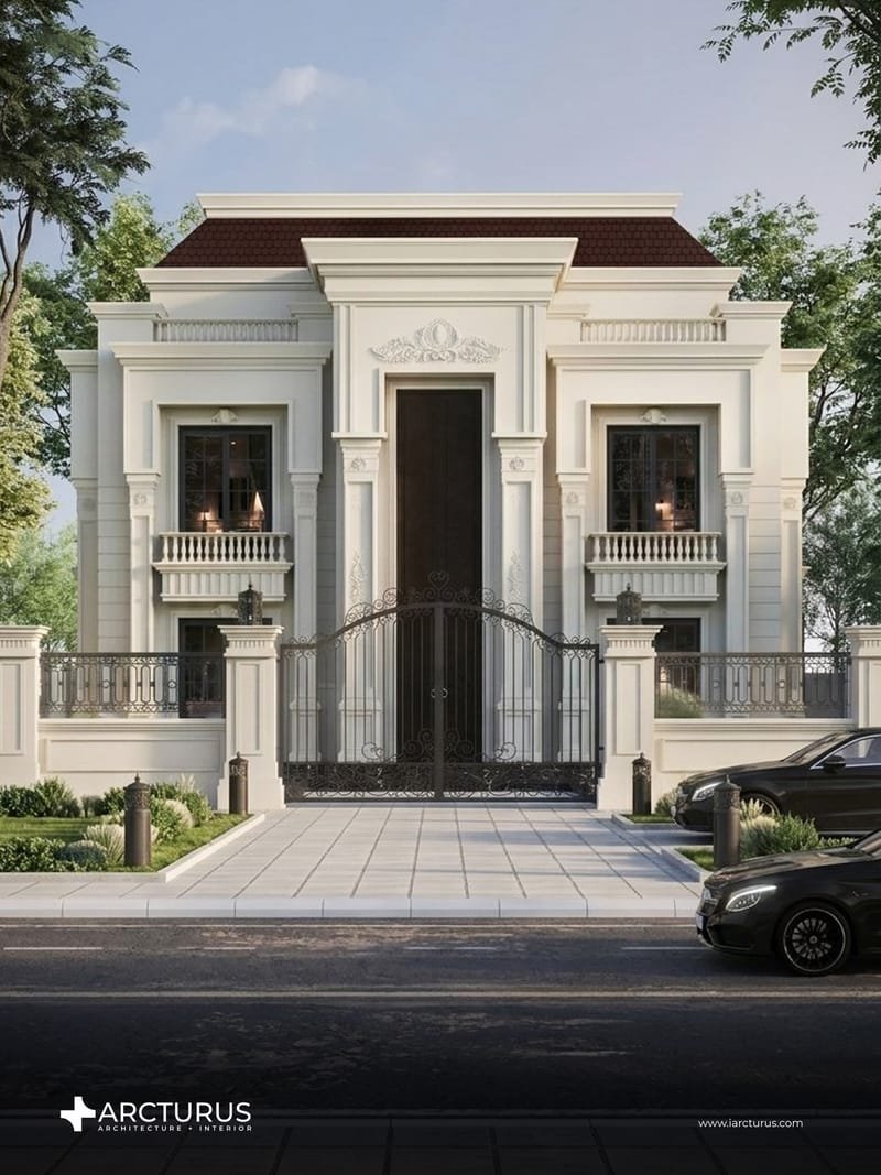 Classical white ARCTURUS villa with ornamented stone façade